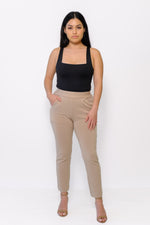Tapered pant with a high waist and cropped petite hem