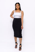 Midi skirt with a bodycon fit, high waist and back slit